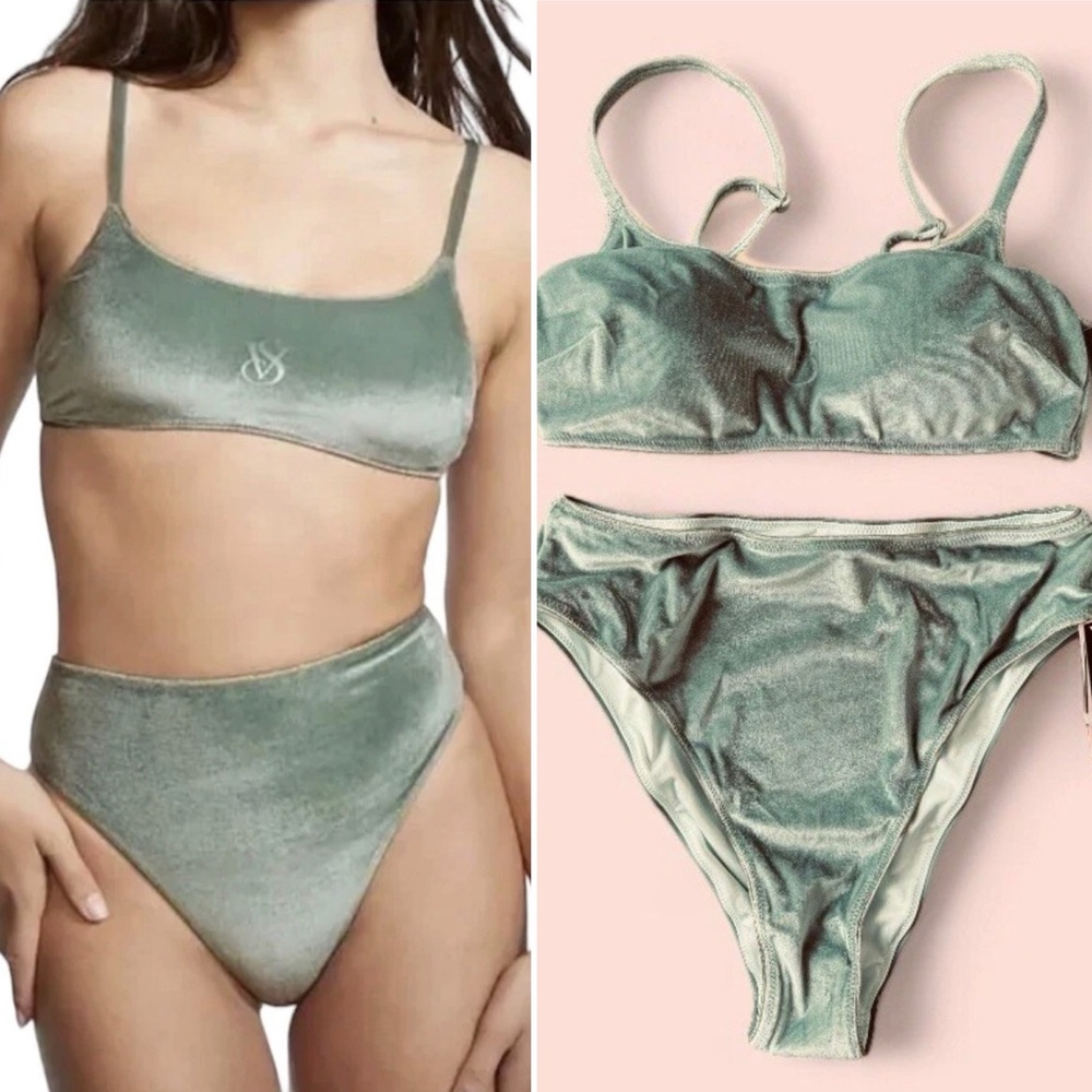 Victoria’s Secret Swim Scoop top Velvet & High Waist bottom Set Medium - Picture 1 of 10